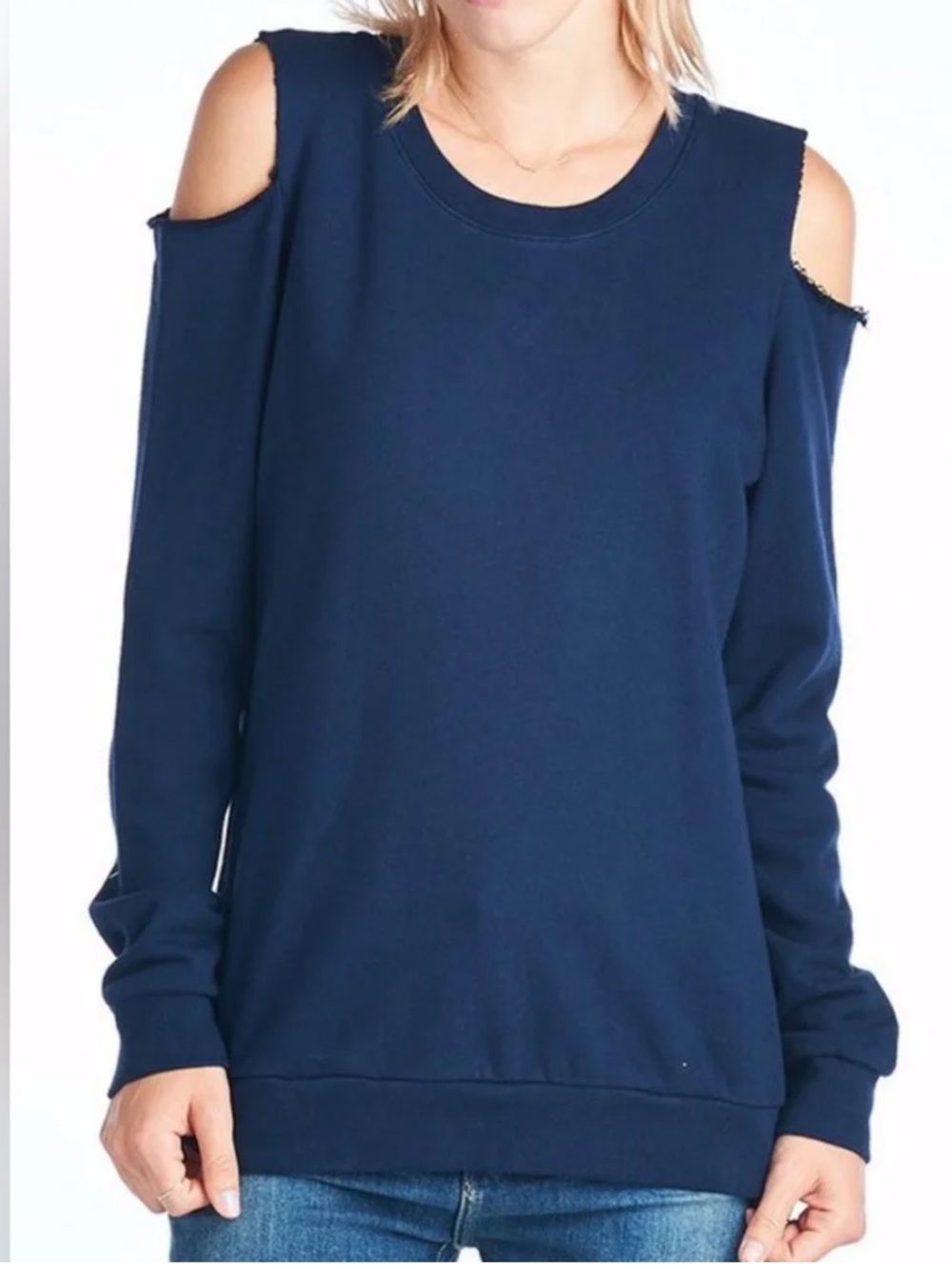 Nation LTD Cold Shoulder Raw Sweatshirt Blue Throwback Terry Women’s Size Medium